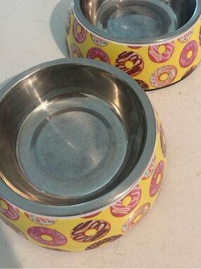 2/$9 Donut Print Stainless Steel Pet Bowls